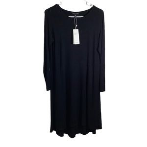 Eileen Fisher Black Jersey Knit Midi Long Sleeve Dress